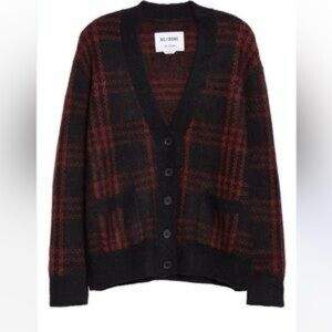 Re/done 90s Oversized Cardigan in Black and Burgundy Plaid